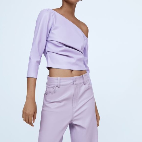 NWT Zara lilac faux leather asymmetric top XS - Picture 9 of 9